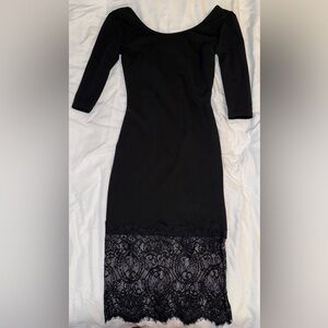 Black Lace-Hem Long Sleeve Dress